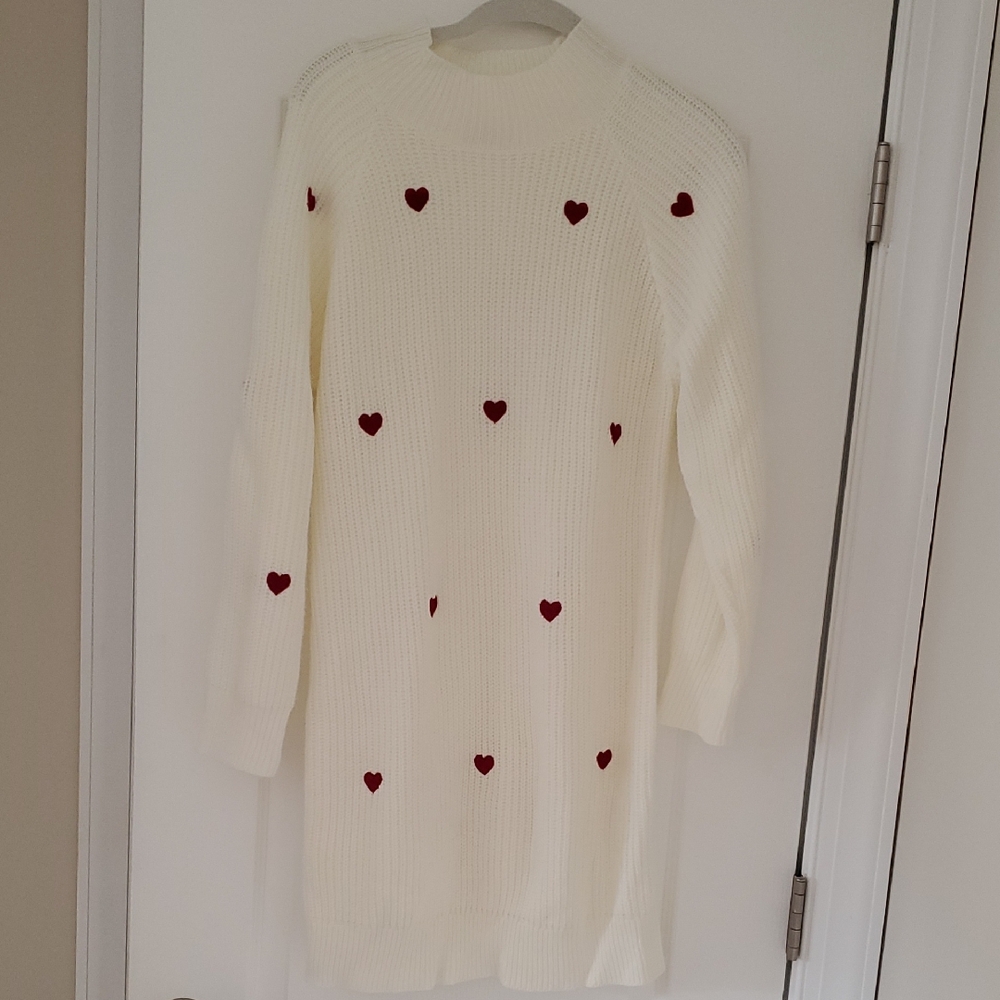 Pink Lily Cream Sweater with Red Heart Details